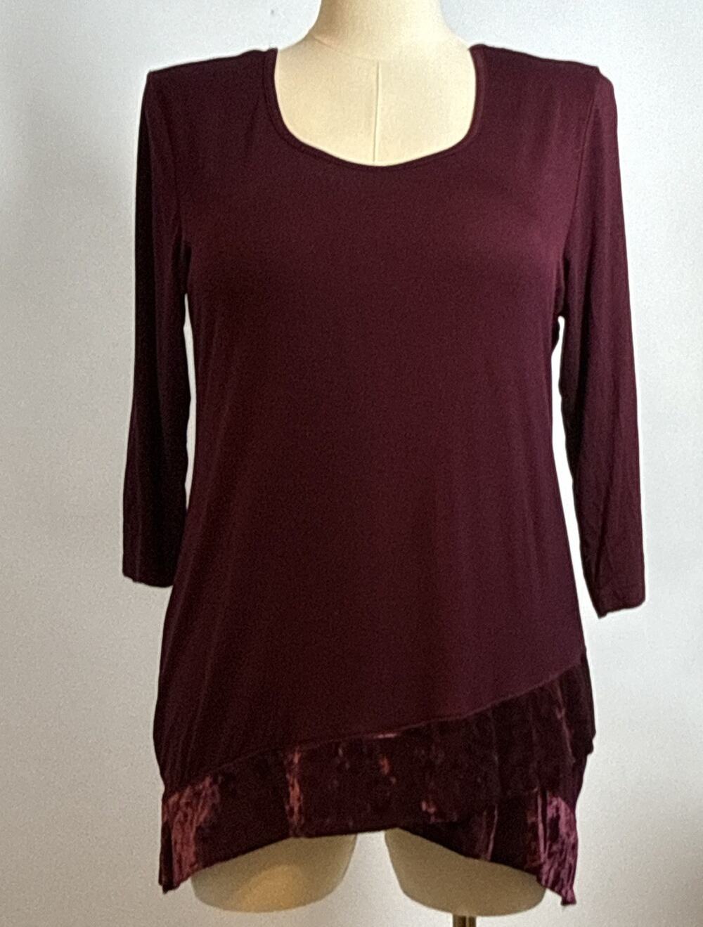 Cha Cha Vente Womens Plus Burgundy Scoop Neck Tunic 3/4 Sleeve Stretch Velvet